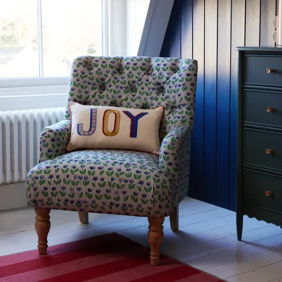 Single Armchair with Tulip Print - Natural, Linen