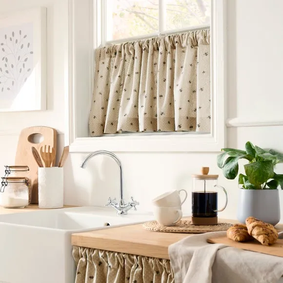Single Café Curtain with Slot Top - Natural image