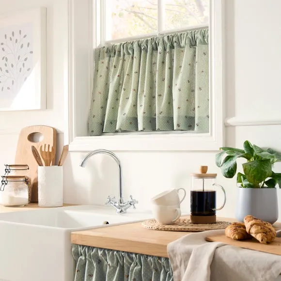 Single Café Curtain with Slot Top - Sage