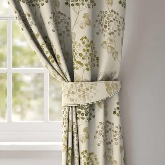 Single Curtain Tieback - Olive, Floral Design