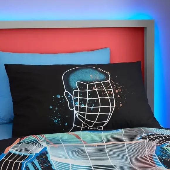 Single Duvet Cover Set Football Graphic - Black