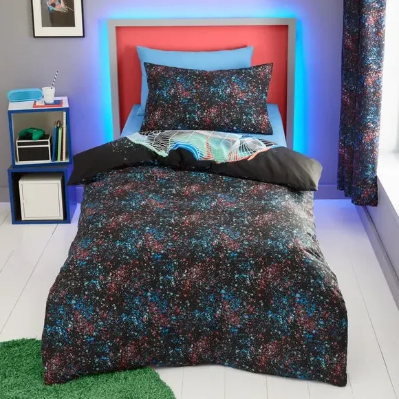 Single Duvet Cover Set Football Graphic - Black