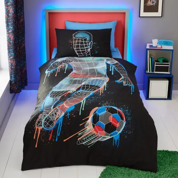 Single Duvet Cover Set Football Graphic - Black image