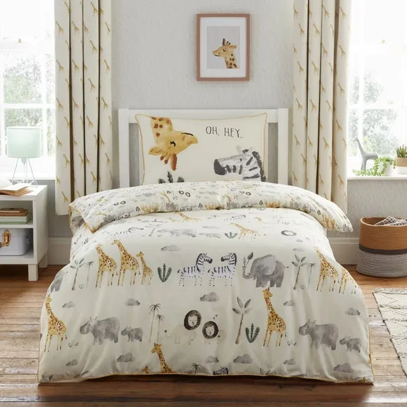Single Duvet Cover Set Safari Print - Natural Cotton