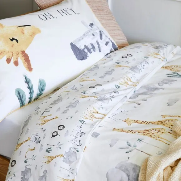 Single Duvet Cover Set Safari Print - Natural Cotton