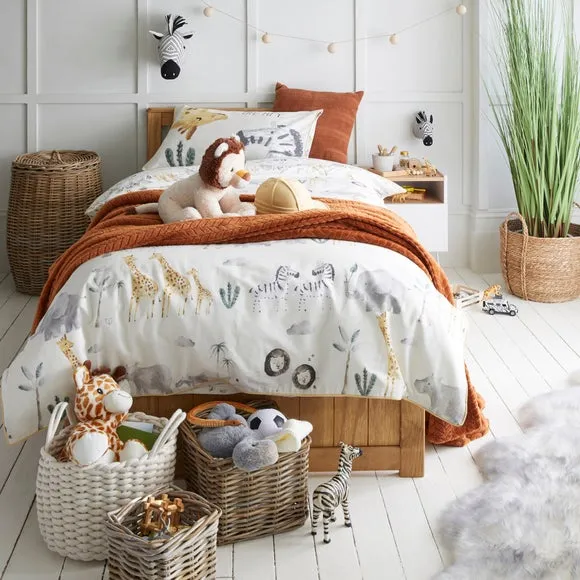 Single Duvet Cover Set Safari Print - Natural Cotton