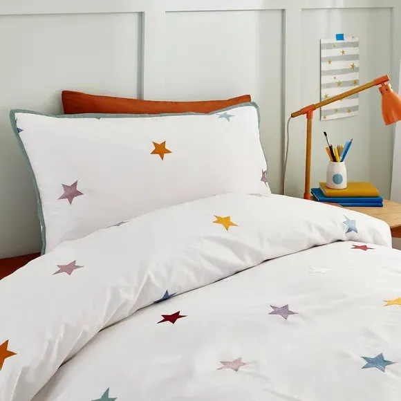 Single Duvet Cover Set with Embroidery - White