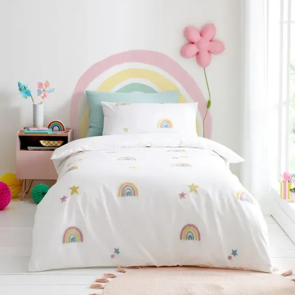 Single Duvet Cover Set with Tufted Design - White image