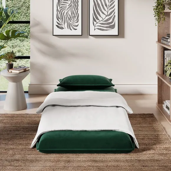 Single Foldable Sofa Bed - Green, Velvet
