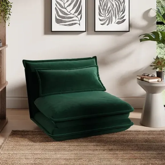 Single Foldable Sofa Bed - Green, Velvet image