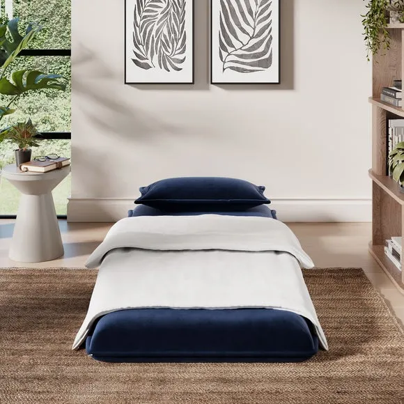 Single Foldable Sofa Bed - Navy, Velvet