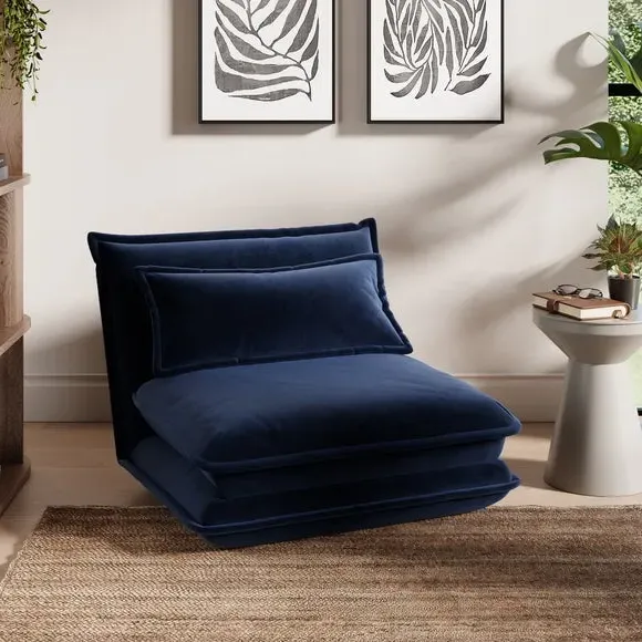 Single Foldable Sofa Bed - Navy, Velvet