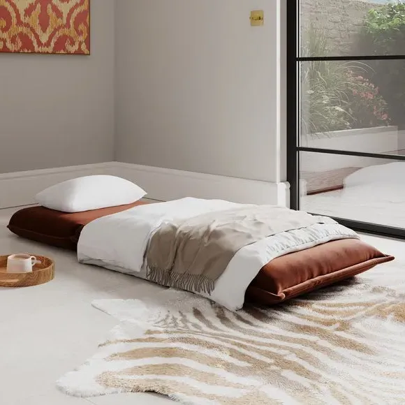 Single Foldable Sofa Bed - Orange, Velvet