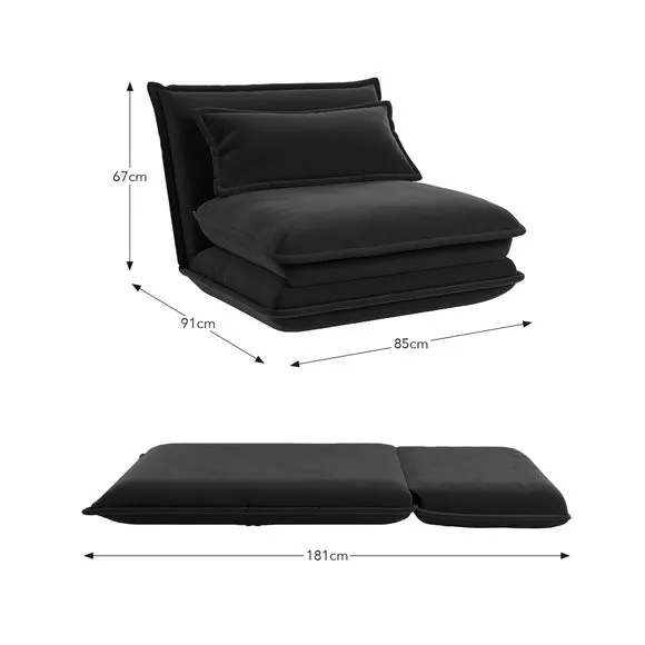 Single Foldable Sofa Bed - Orange, Velvet