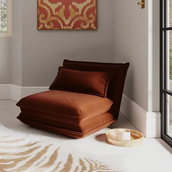 Single Foldable Sofa Bed - Orange, Velvet
