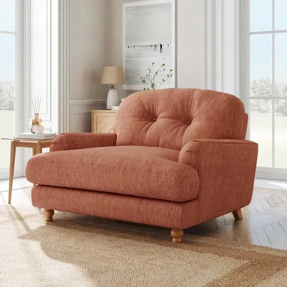 Single Snuggle Chair with Wooden Legs - Clay, Faux Linen image