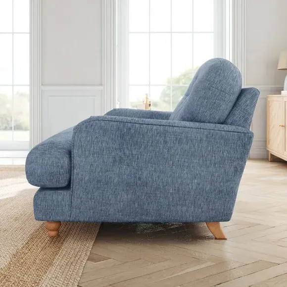 Single Snuggle Chair with Wooden Legs - Denim, Faux Linen