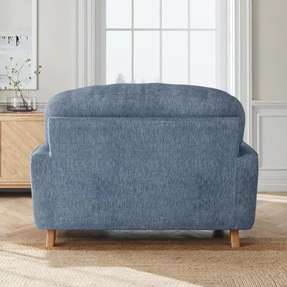 Single Snuggle Chair with Wooden Legs - Denim, Faux Linen