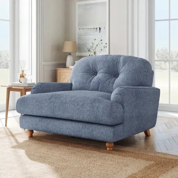 Single Snuggle Chair with Wooden Legs - Denim, Faux Linen