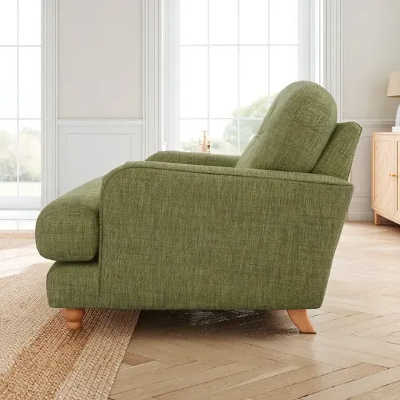 Single Snuggle Chair with Wooden Legs - Green, Faux Linen