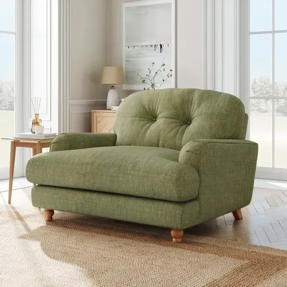 Single Snuggle Chair with Wooden Legs - Green, Faux Linen