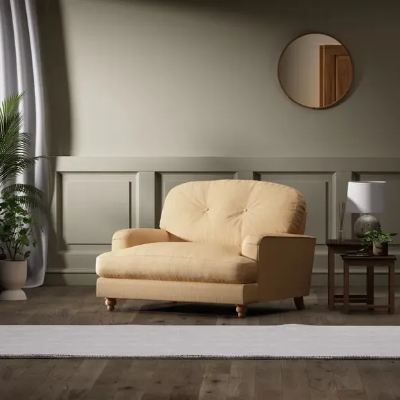 Single Snuggle Chair with Wooden Legs - Ochre, Faux Linen