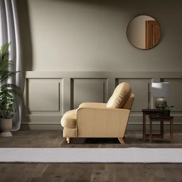 Single Snuggle Chair with Wooden Legs - Ochre, Faux Linen
