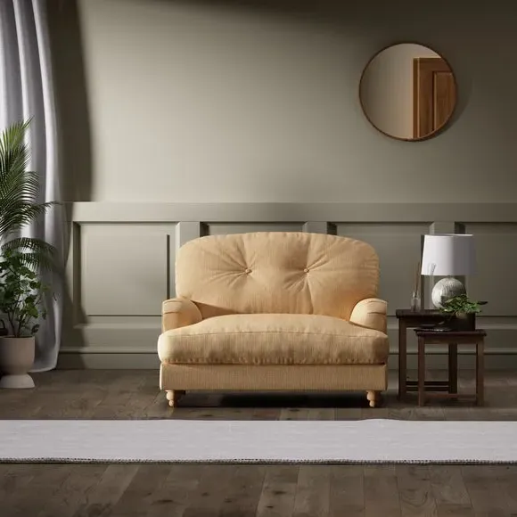Single Snuggle Chair with Wooden Legs - Ochre, Faux Linen