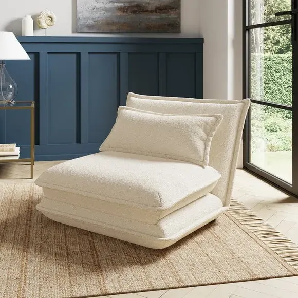 Single Sofa Bed Foldable - Ivory, Boucle image
