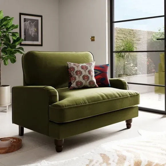 Single Sofa Bed with Pull-Out - Olive, Velvet