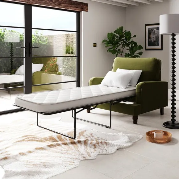 Single Sofa Bed with Pull-Out - Olive, Velvet