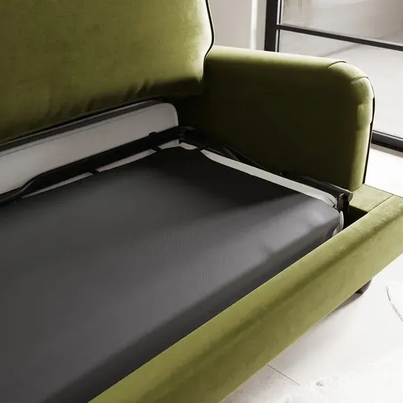 Single Sofa Bed with Pull-Out - Olive, Velvet