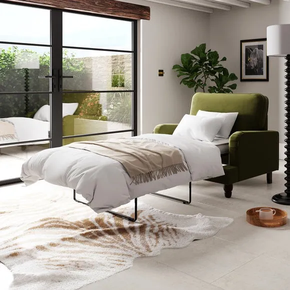 Single Sofa Bed with Pull-Out - Olive, Velvet image
