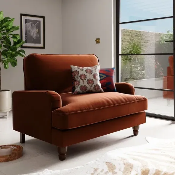 Single Sofa Bed with Pull-Out - Orange, Velvet