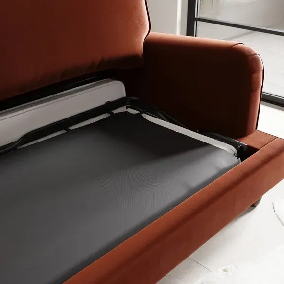 Single Sofa Bed with Pull-Out - Orange, Velvet