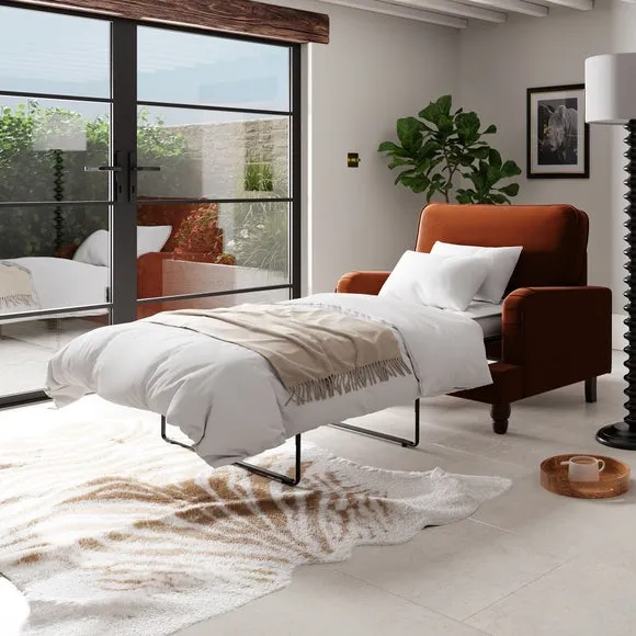 Single Sofa Bed with Pull-Out - Orange, Velvet