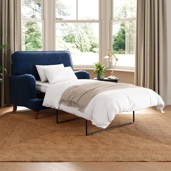 Single Sofa Bed with Storage - Navy, Velvet