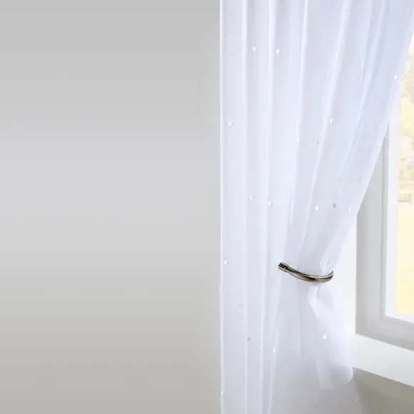 Single Voile Panel Slot Top - White, Dotty