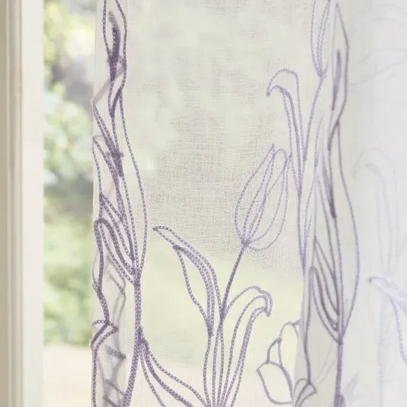 Single Voile Panel with Embroidery - Lilac