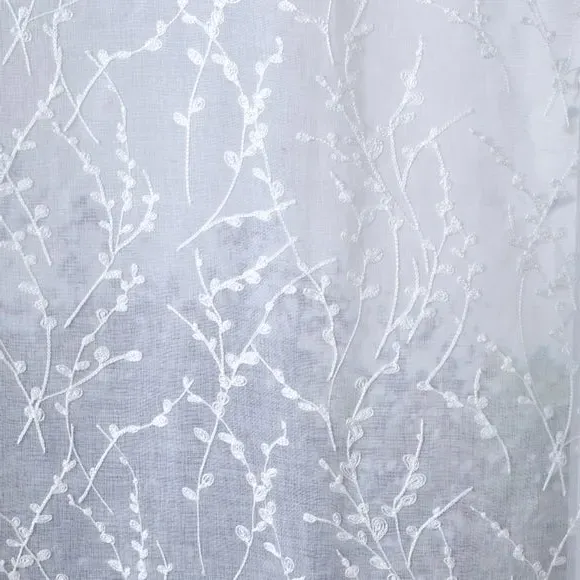 Single Voile Panel with Embroidery - White