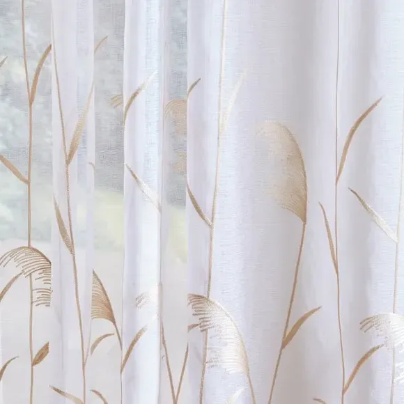 Single Voile Panel with Embroidery - White, Polyester