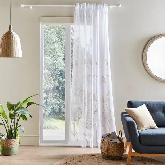 Single Voile Panel with Embroidery - White, Polyester image