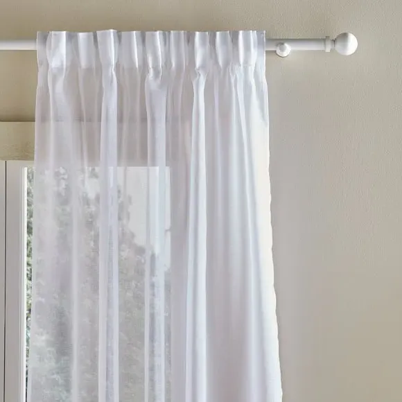 Single Voile Panel with Embroidery - White, Polyester