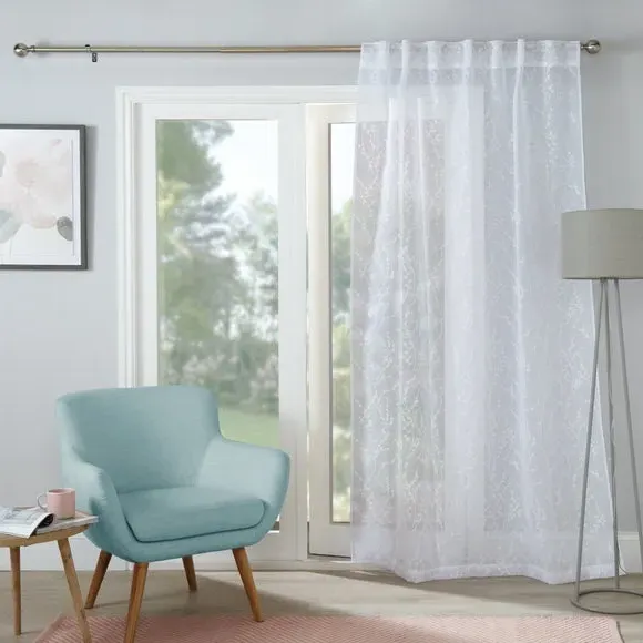 Single Voile Panel with Embroidery - White