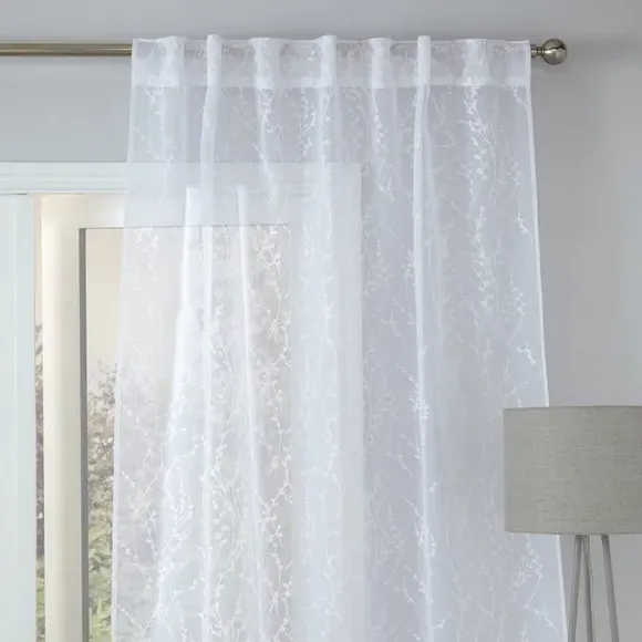 Single Voile Panel with Embroidery - White image