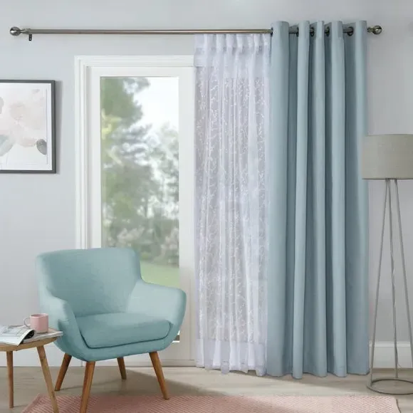Single Voile Panel with Embroidery - White