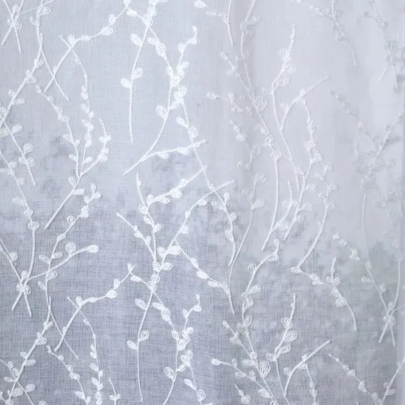 Single Voile Panel with Embroidery - White
