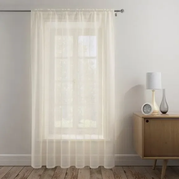 Single Voile Panel with Slot Top - Cream, Polyester