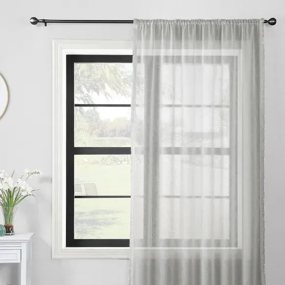 Single Voile Panel with Slot Top - Grey, Polyester