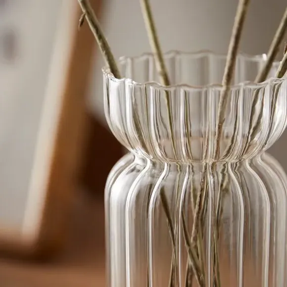 Single Waisted Ribbed Vase - Clear, Glass